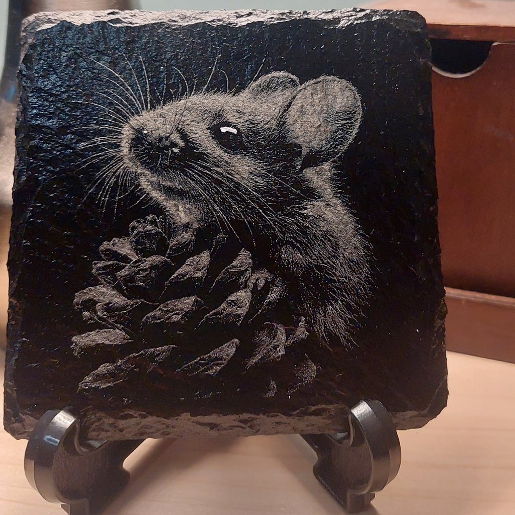 Laser Engraved Slate Coaster - Snacks The Mouse - Home Decor