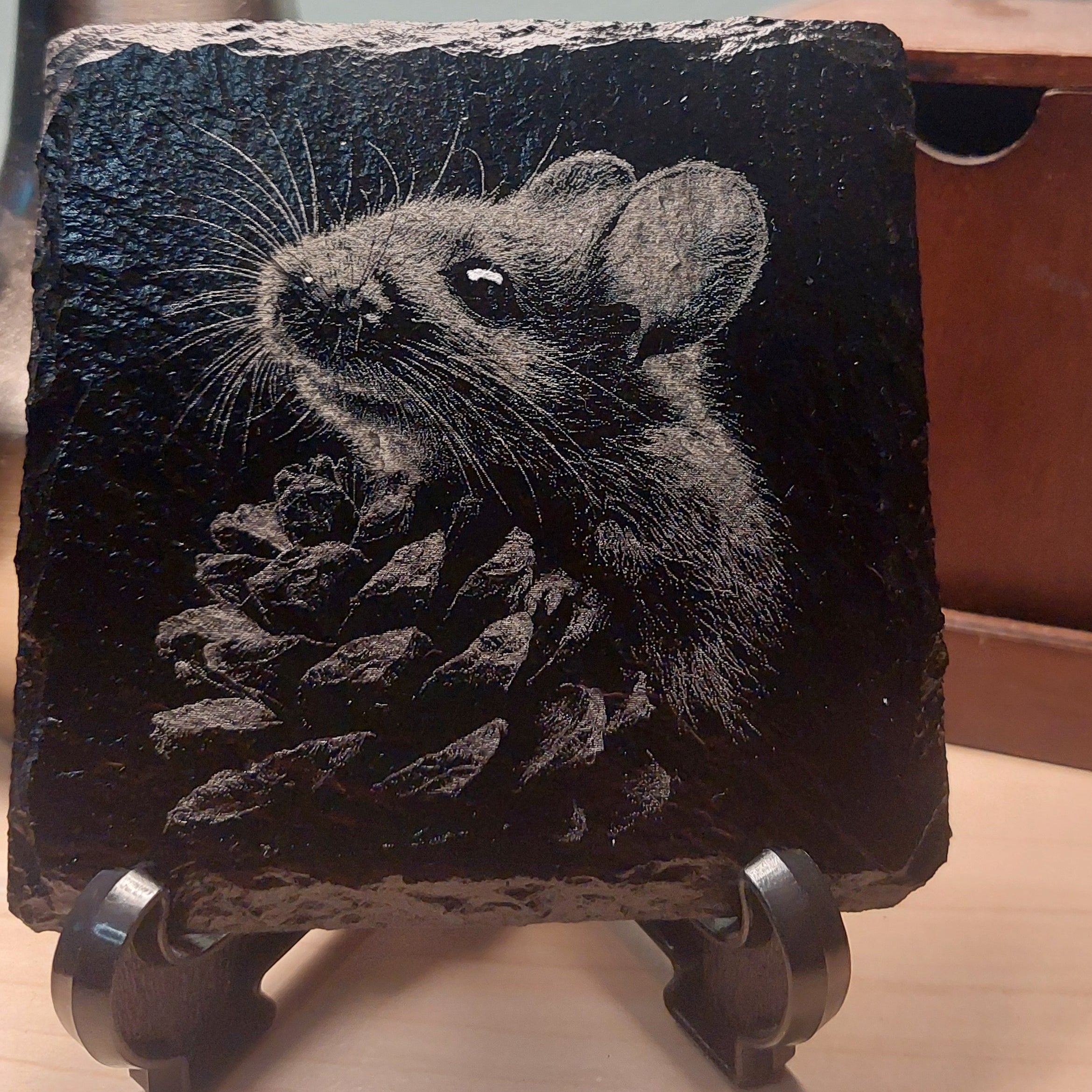 Laser Engraved Slate Coaster - Snacks The Mouse - Home Decor