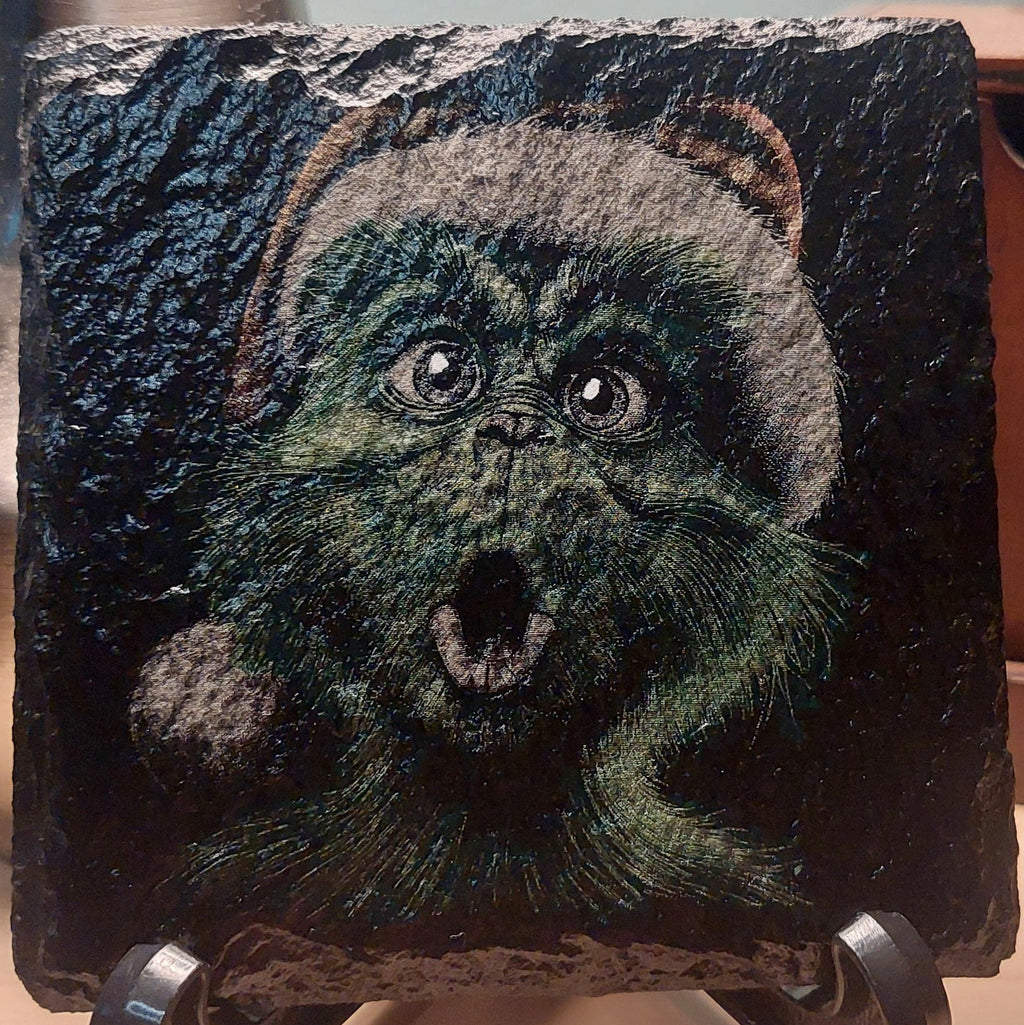 Laser Engraved & Colored Slate Coaster - SURPRISED GRINCH - Christmas Decor - Home Decor