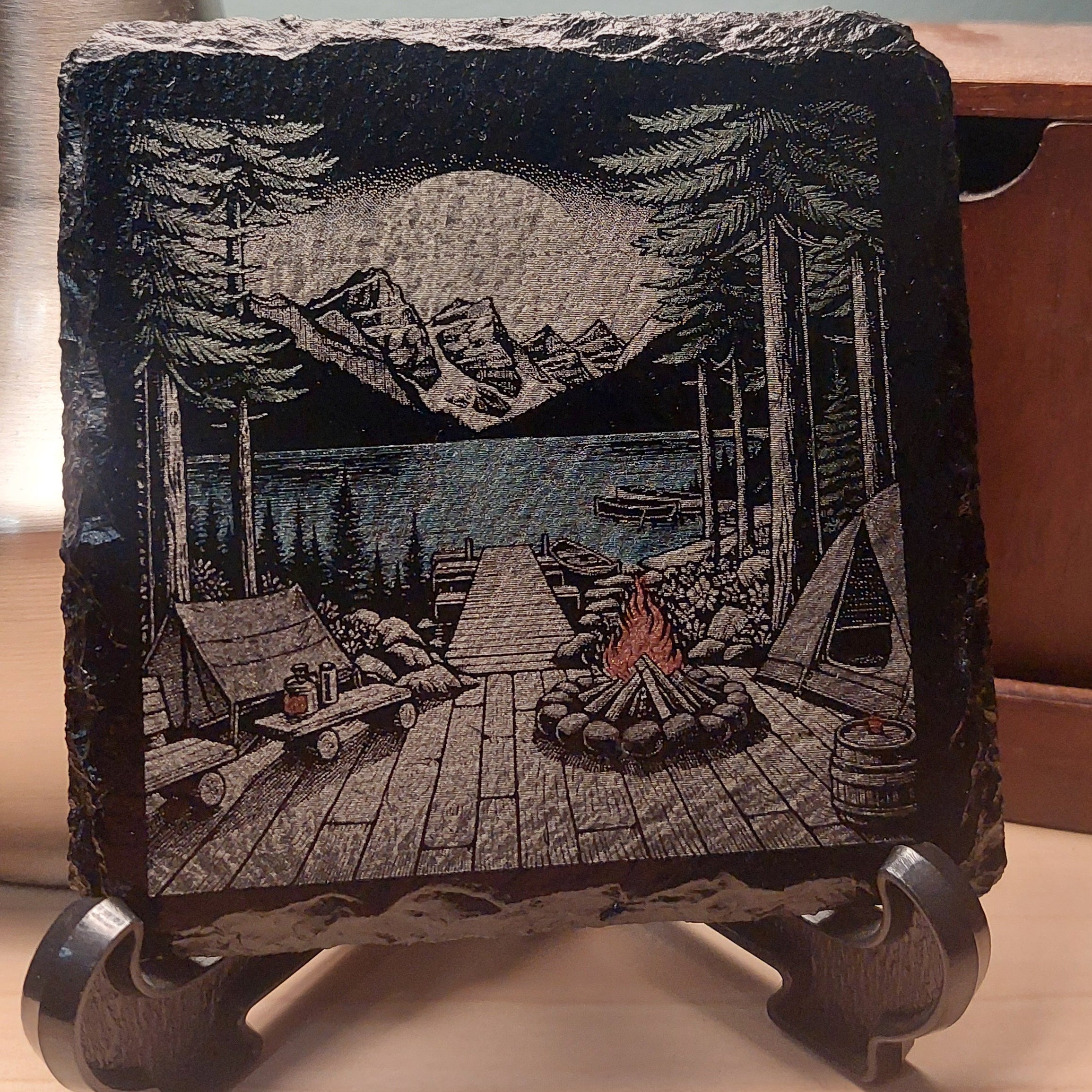 Laser Engraved & Colored Slate Coaster - Getaway Oasis #1 - Home Decor