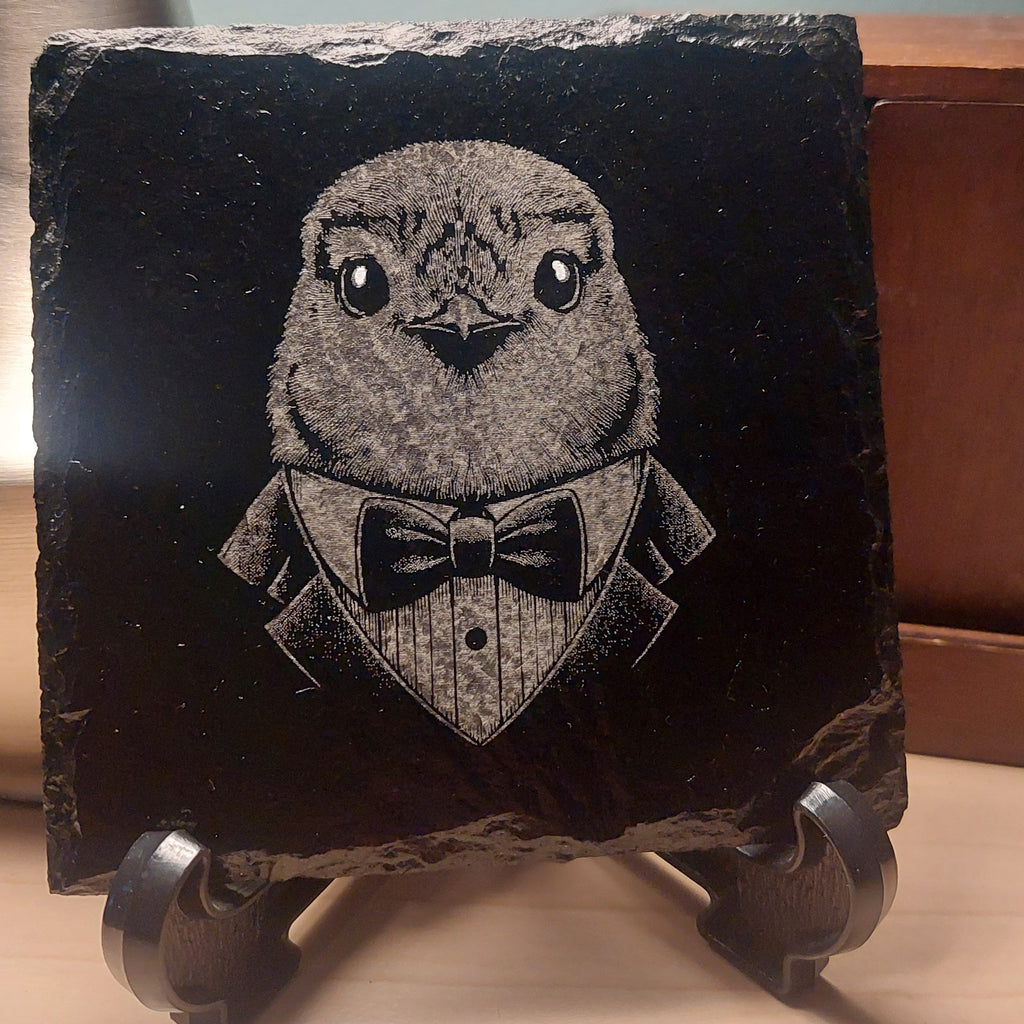 Laser Engraved Slate Coaster - Bluebird In A Suit - Home Decor