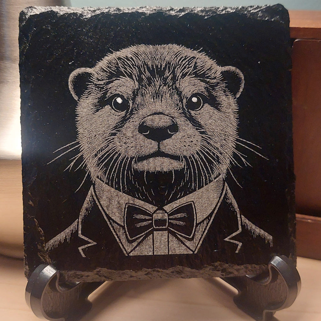 Laser Engraved Slate Coaster - Otter In A Suit - Home Decor