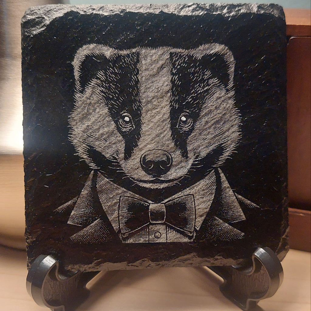 Laser Engraved Slate Coaster - Badger In A Suit - Home Decor