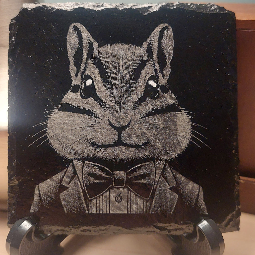 Laser Engraved Slate Coaster - Chipmunk In A Suit - Home Decor