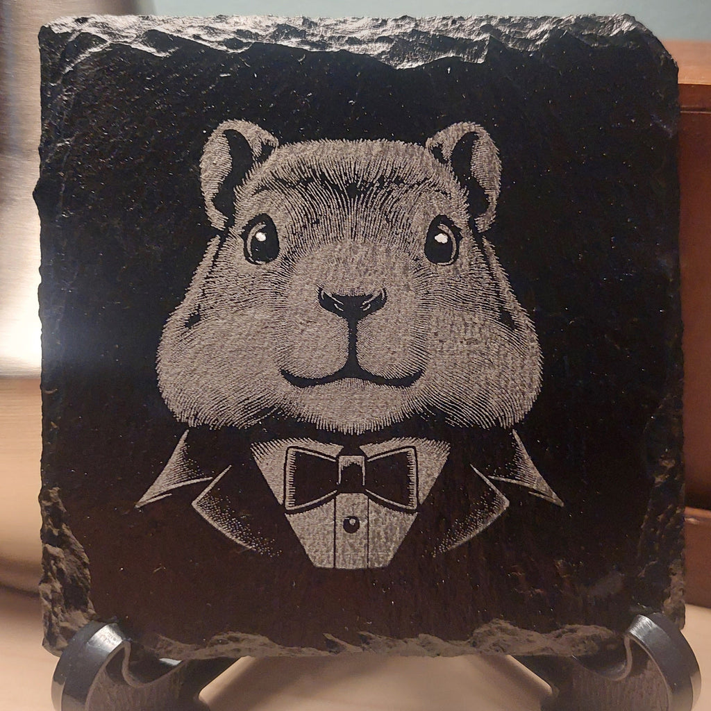 Laser Engraved Slate Coaster - Woodchuck In A Suit * - Home Decor