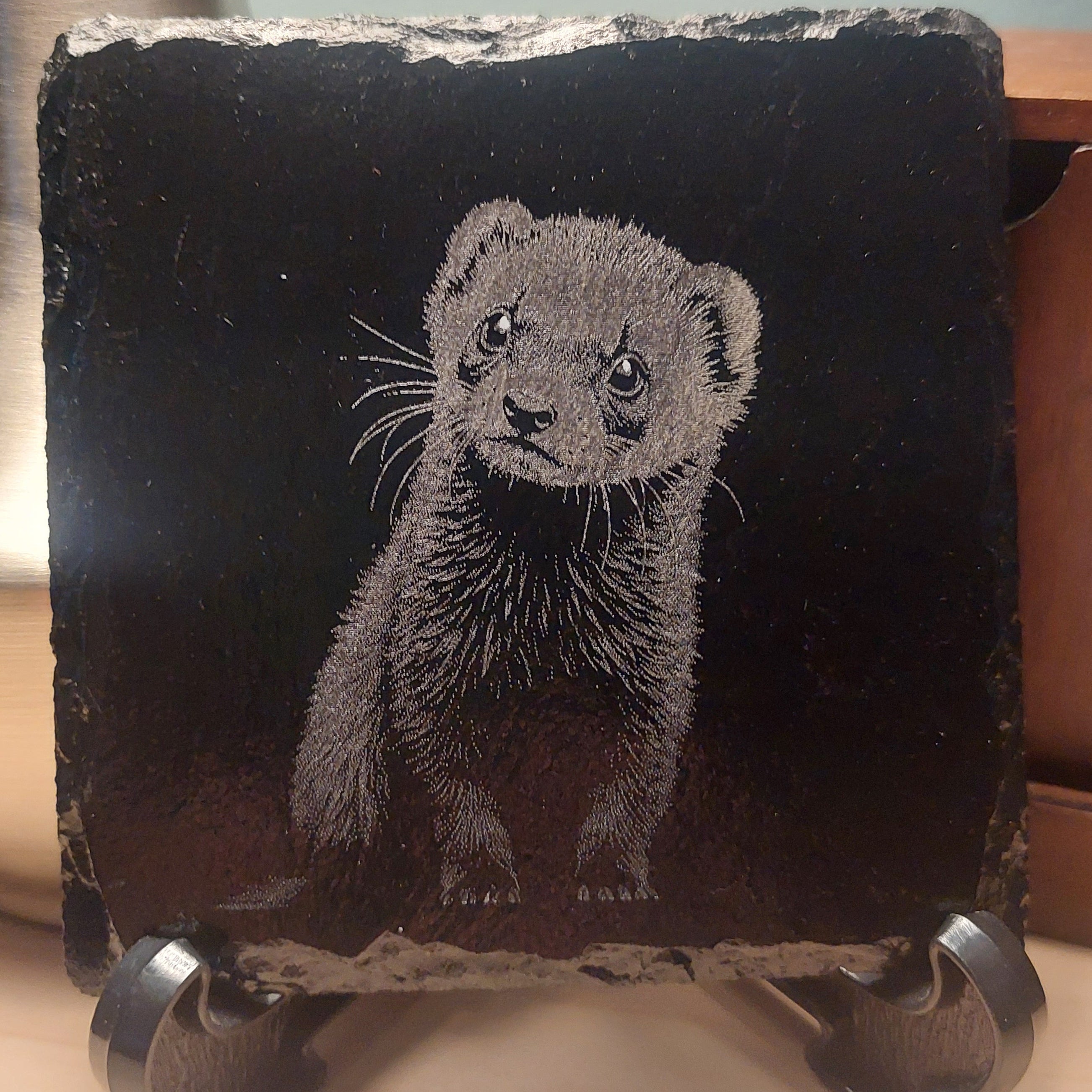 Laser Engraved Slate Coaster - Ferret * - Home Decor