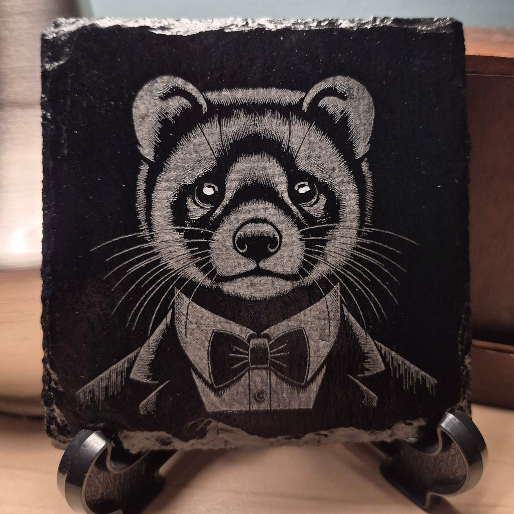 Laser Engraved Slate Coaster - Mink In A Suit * - Home Decor