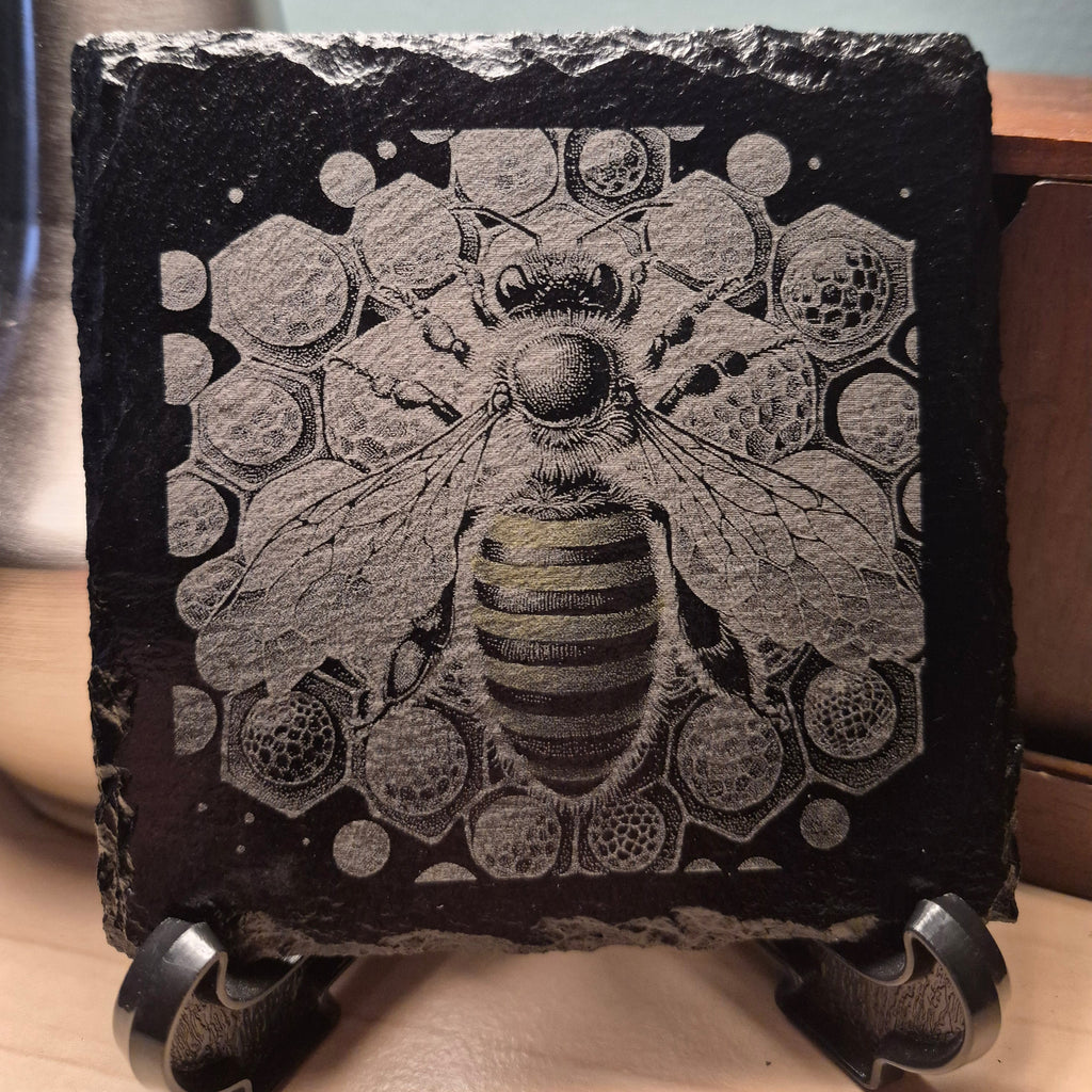 Laser Engraved Slate Coaster - Bee & Honeycombs * - Home Decor