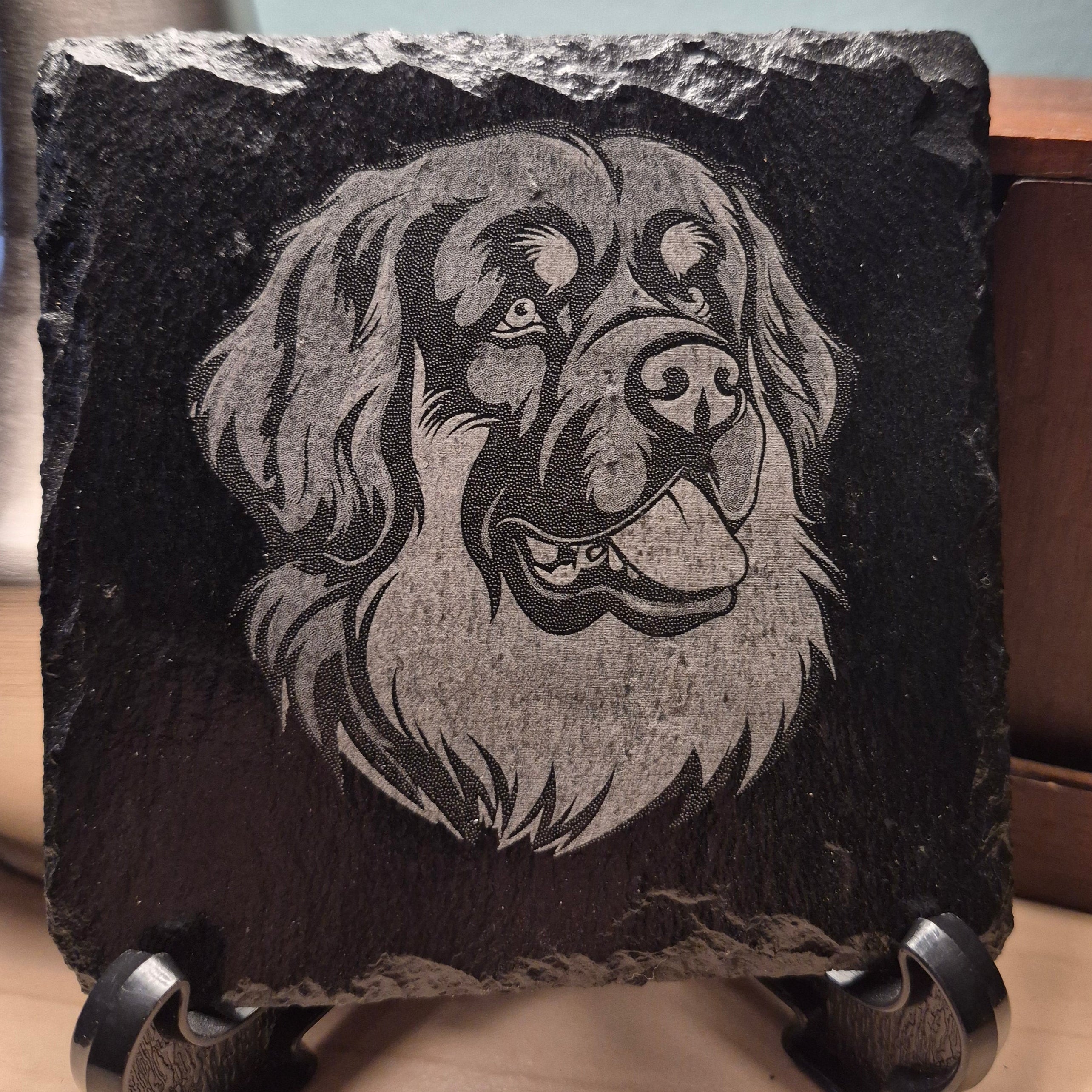 Laser Engraved Slate Coaster - Newfoundland Dog * - Home Decor