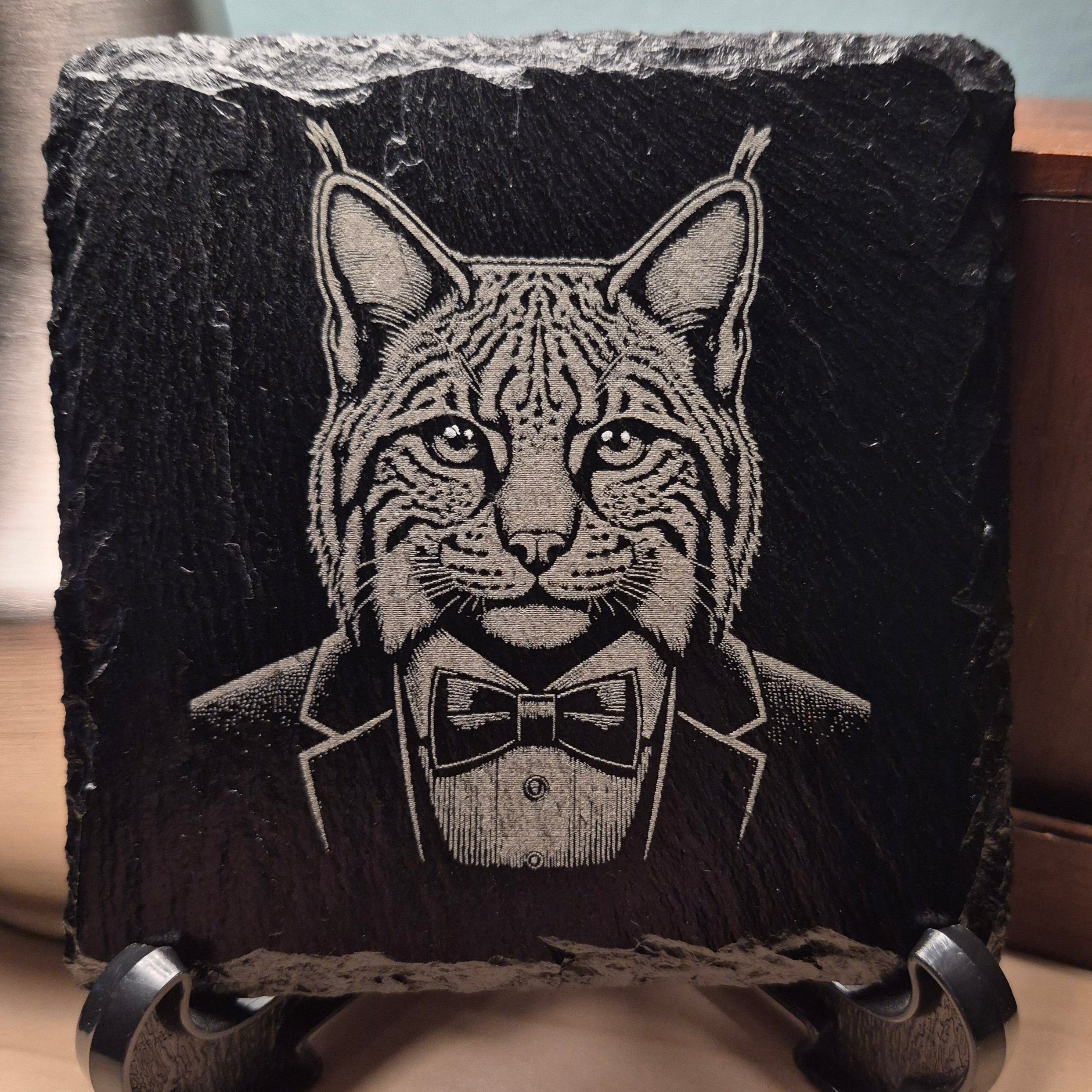 Laser Engraved Slate Coaster - Bobcat In A Suit * - Home Decor