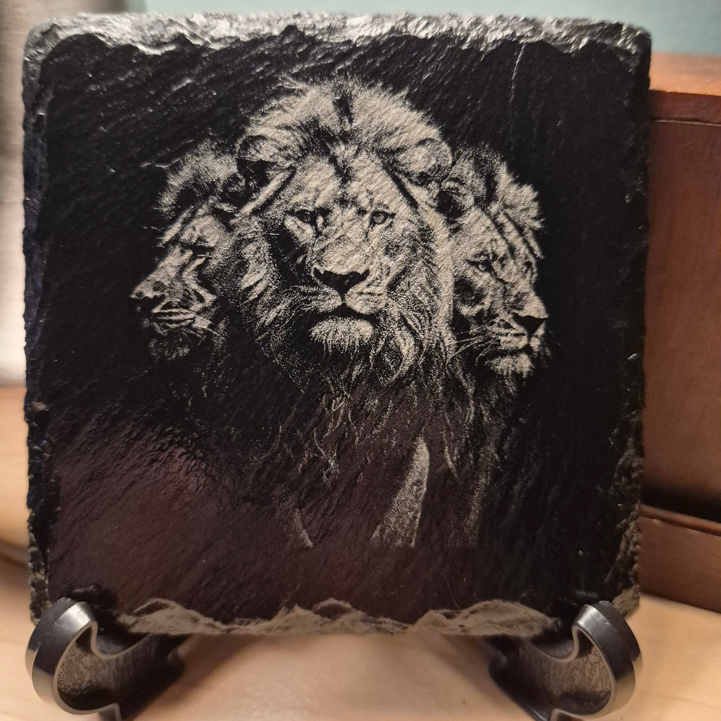 Laser Engraved Slate Coaster - 3 Lions * - Home Decor