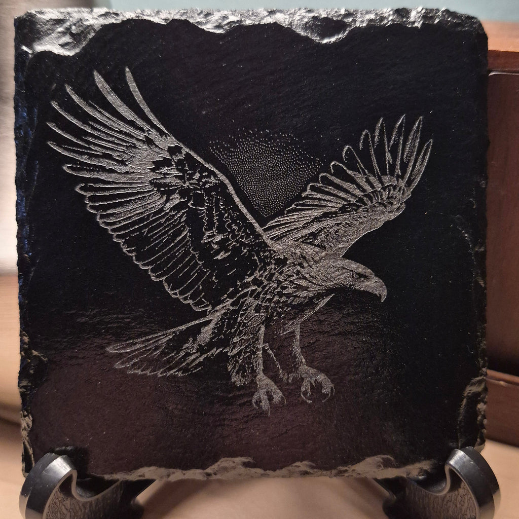 Laser Engraved Slate Coaster - Soaring Bald Eagle * - Home Decor