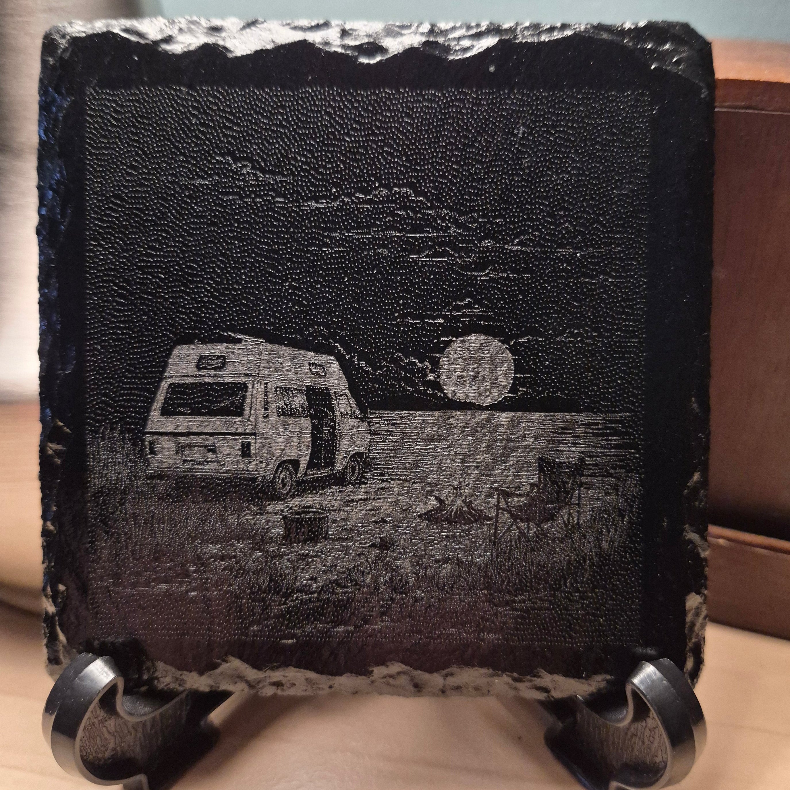 Laser Engraved Slate Coaster - Distant Oasis * - Home Decor