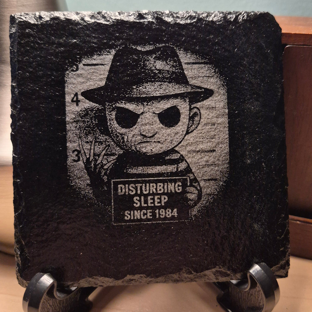Laser Engraved Slate Coaster - Freddy Krueger "Disturbing Sleep Since 1984" * - Halloween -  Horror Decor