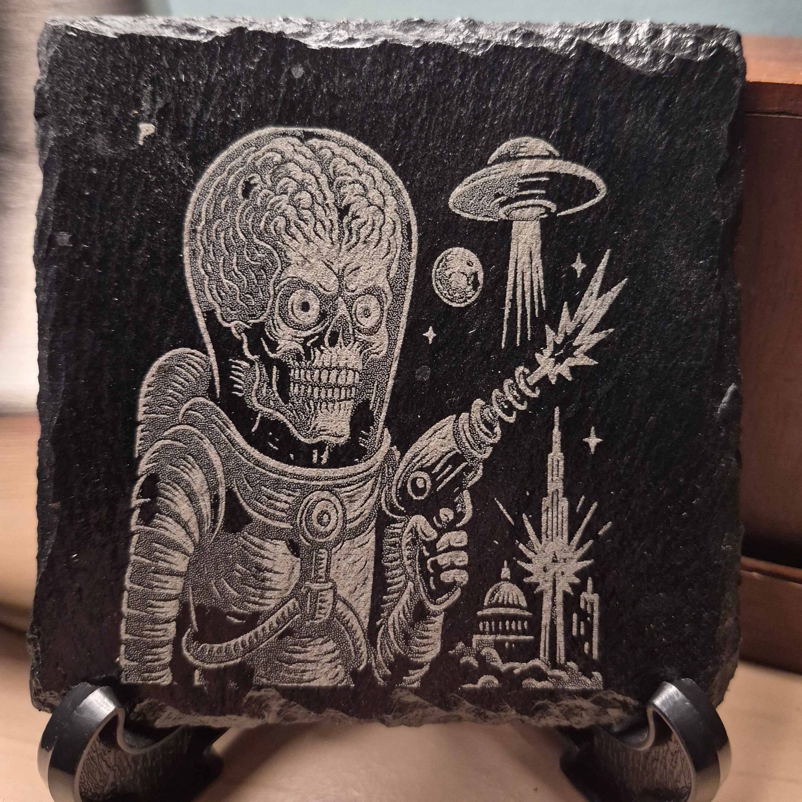 Laser Engraved Slate Coaster - Mars Attacks * - Home Decor - Sci-fi