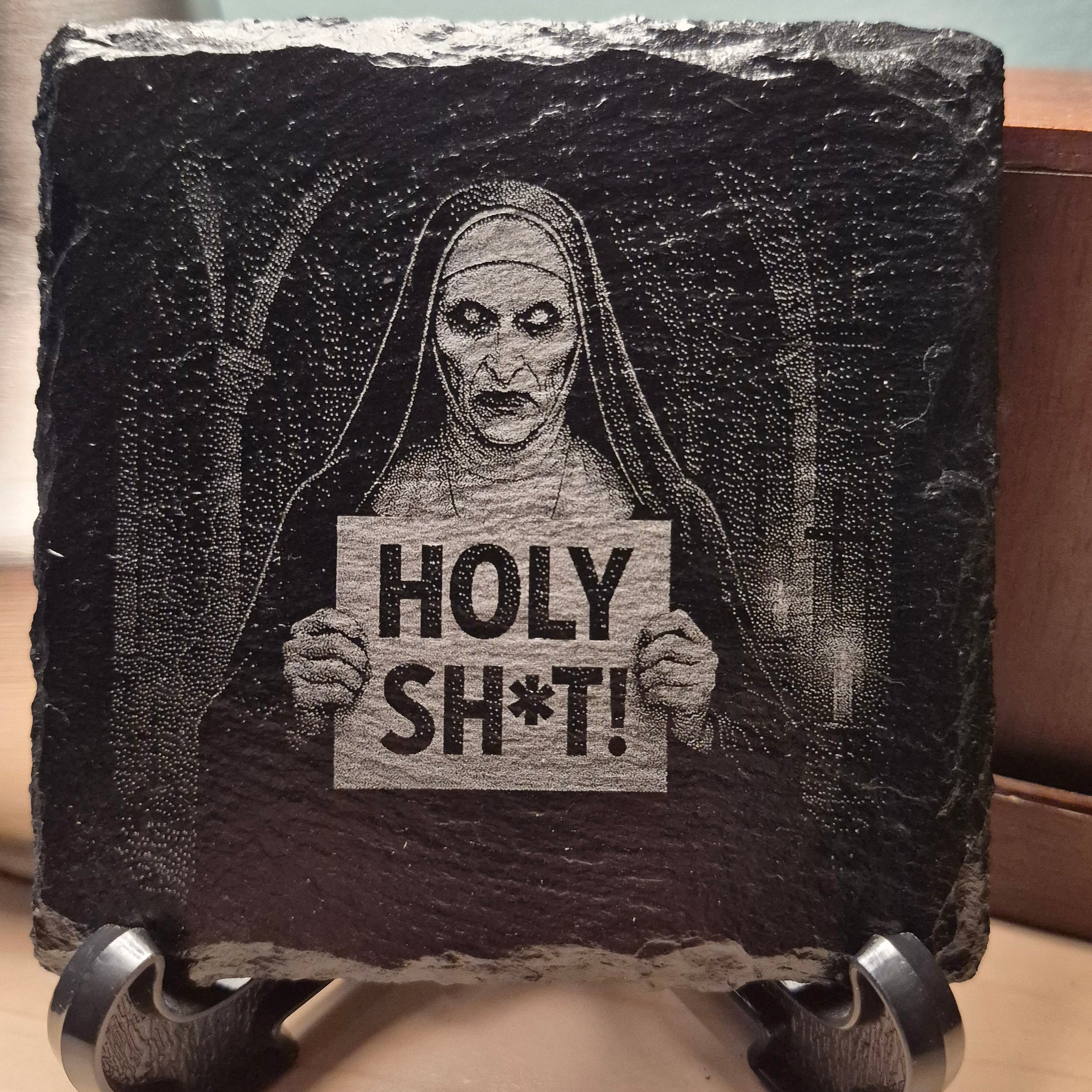 Laser Engraved Slate Coaster - Holy Sh*t Evil Nun * Halloween - Horror Decor