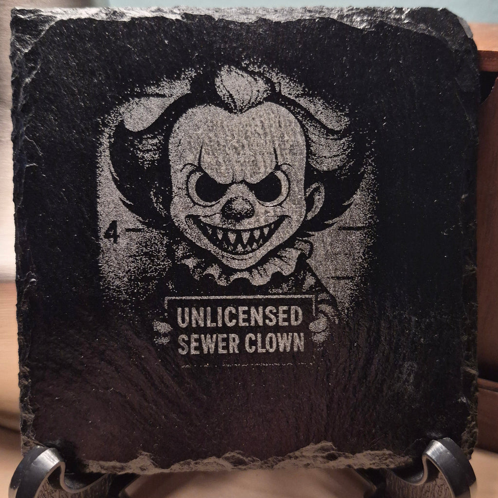 Laser Engraved Slate Coaster - Pennywise - Unlicensed Sewer Clown * - Halloween - Horror Decor