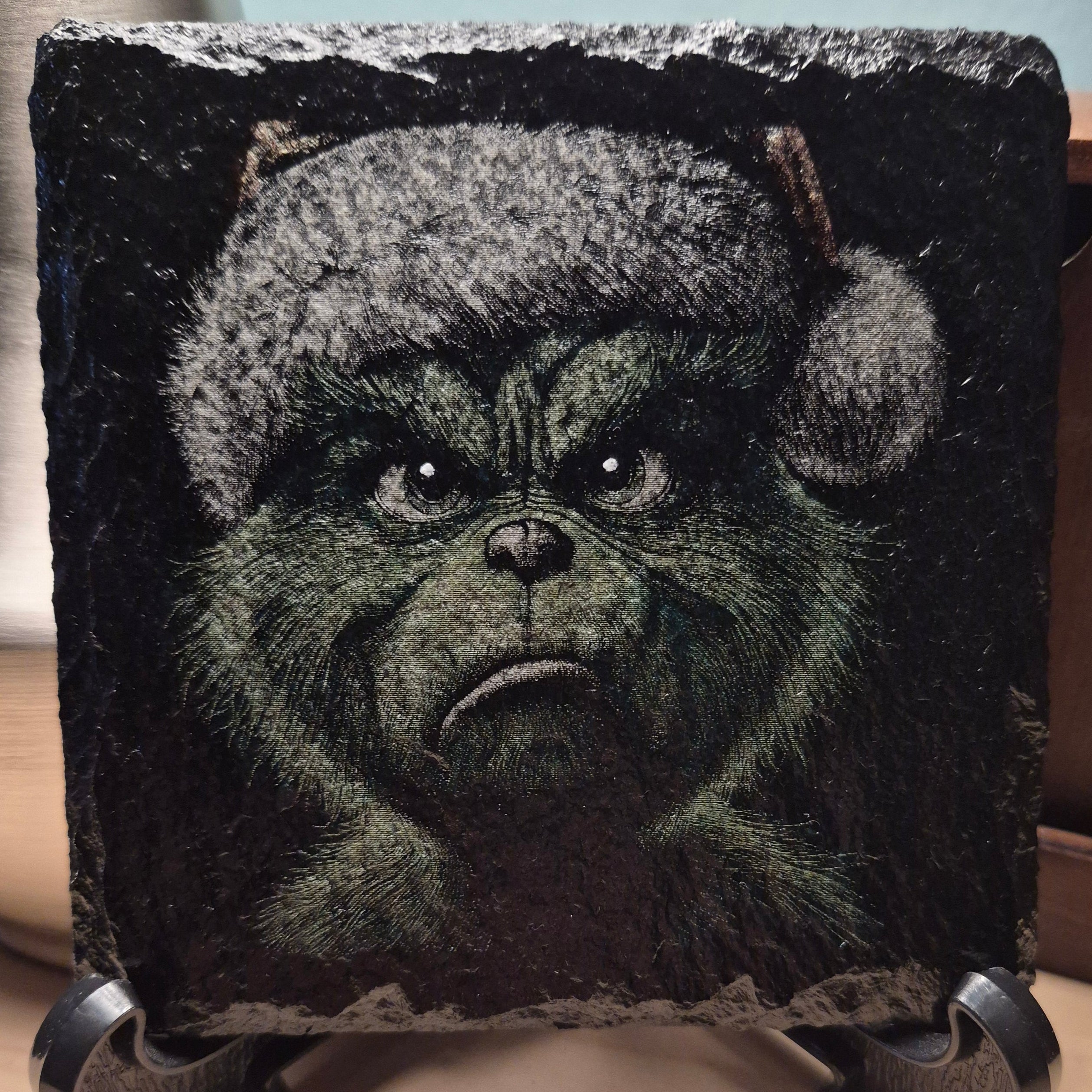 Laser Engraved & Colored Slate Coaster - Angry Grinch * - Christmas Decor - Home Decor