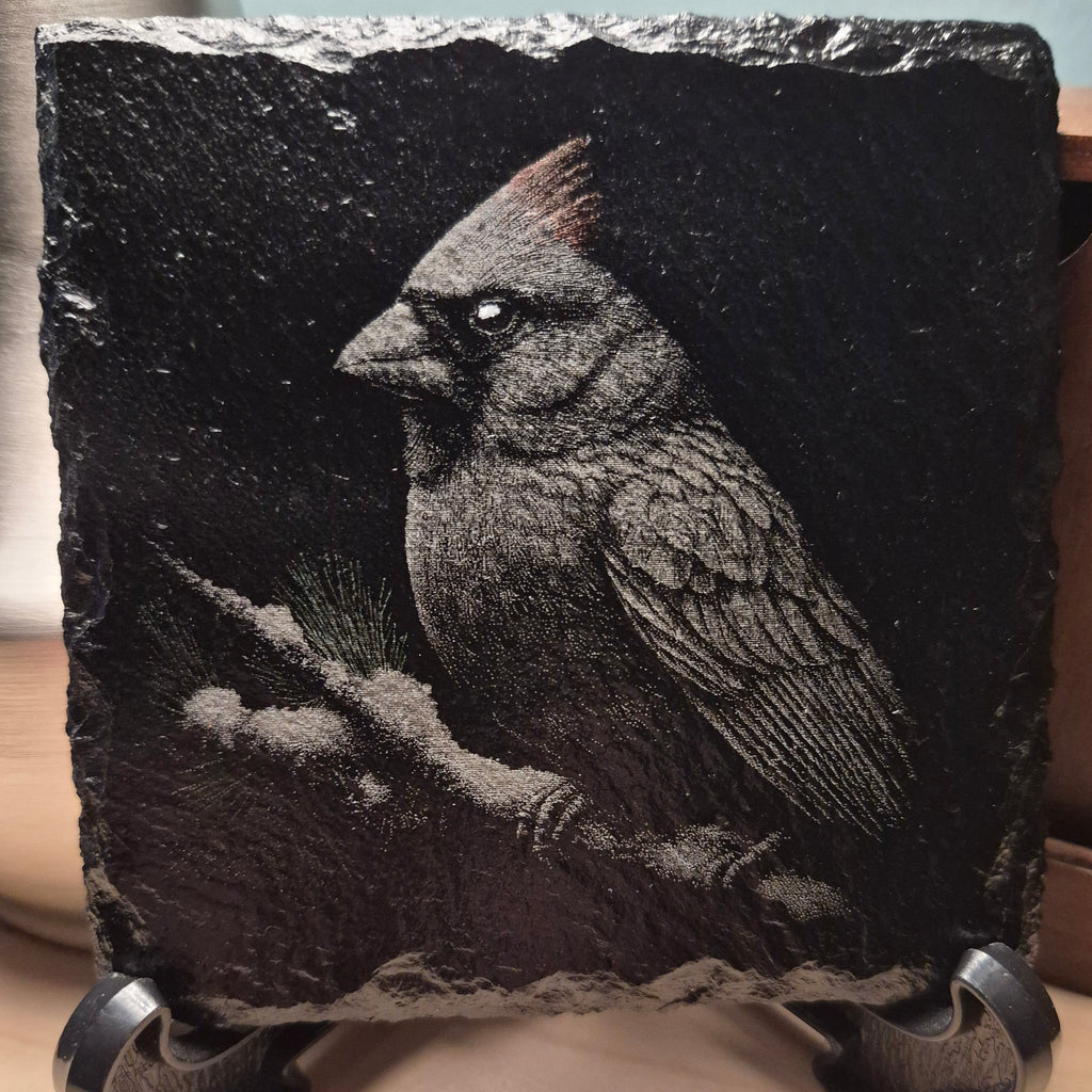 Laser Engraved Slate Coaster - Cardinal On A Snowy Branch * - Christmas Decor - Home Decor