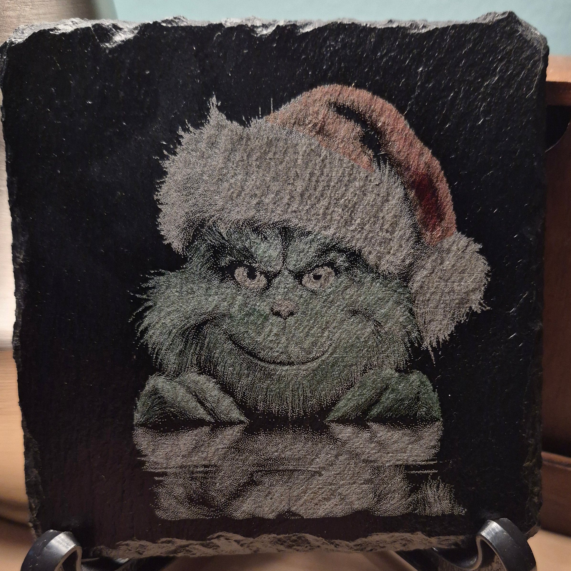 Laser Engraved & Colored Slate Coaster - Grinch Reflection * - Christmas Decor - Home Decor