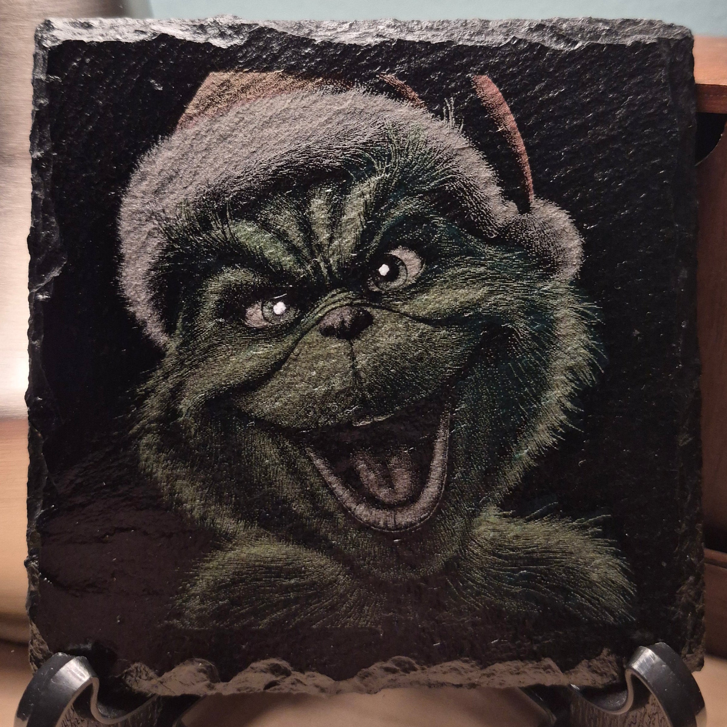 Laser Engraved & Colored Slate Coaster - Mischievous Grinch * - Christmas Decor - Home Decor