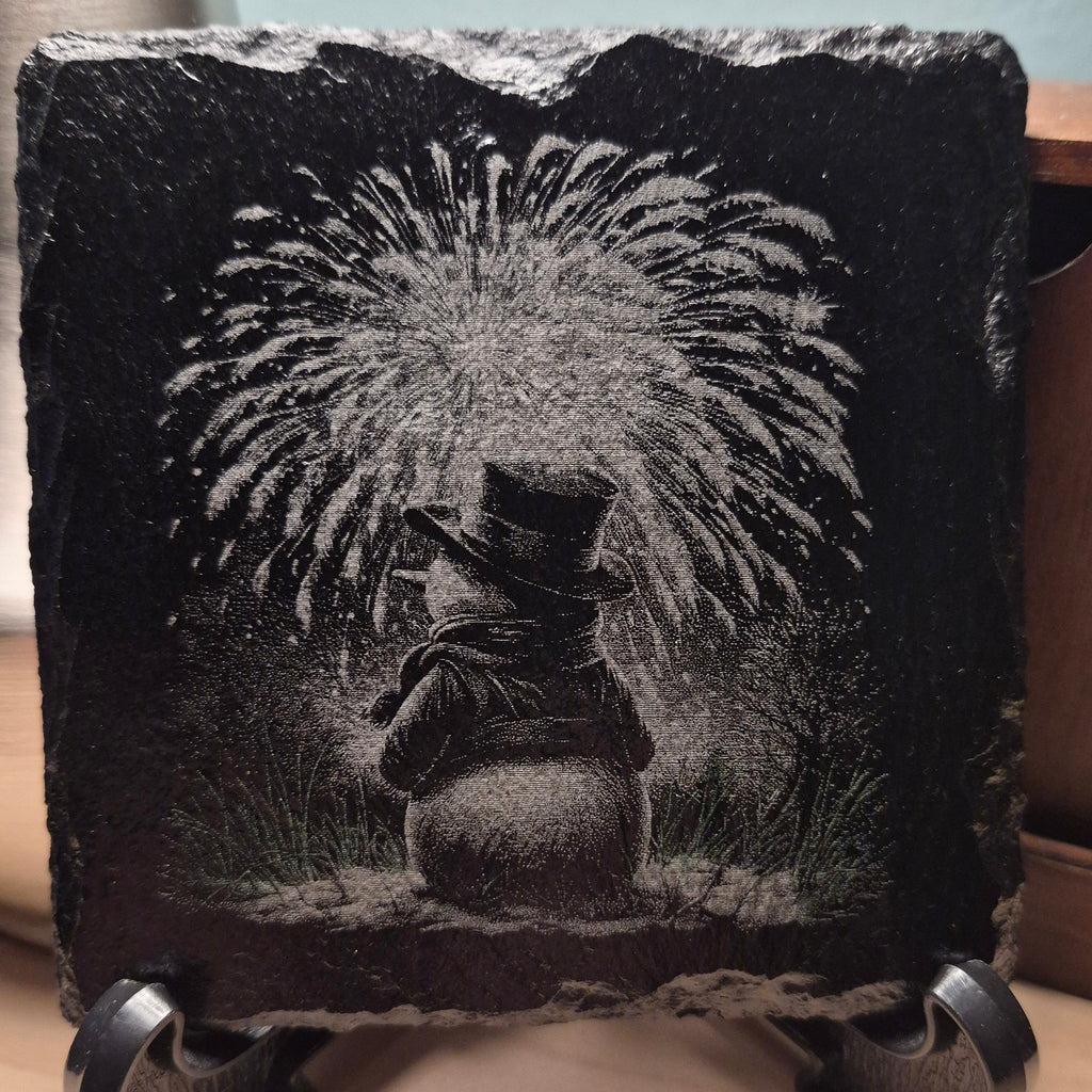 Laser Engraved Slate Coaster - Snowman & Fireworks * - Christmas Decor - Home Decor
