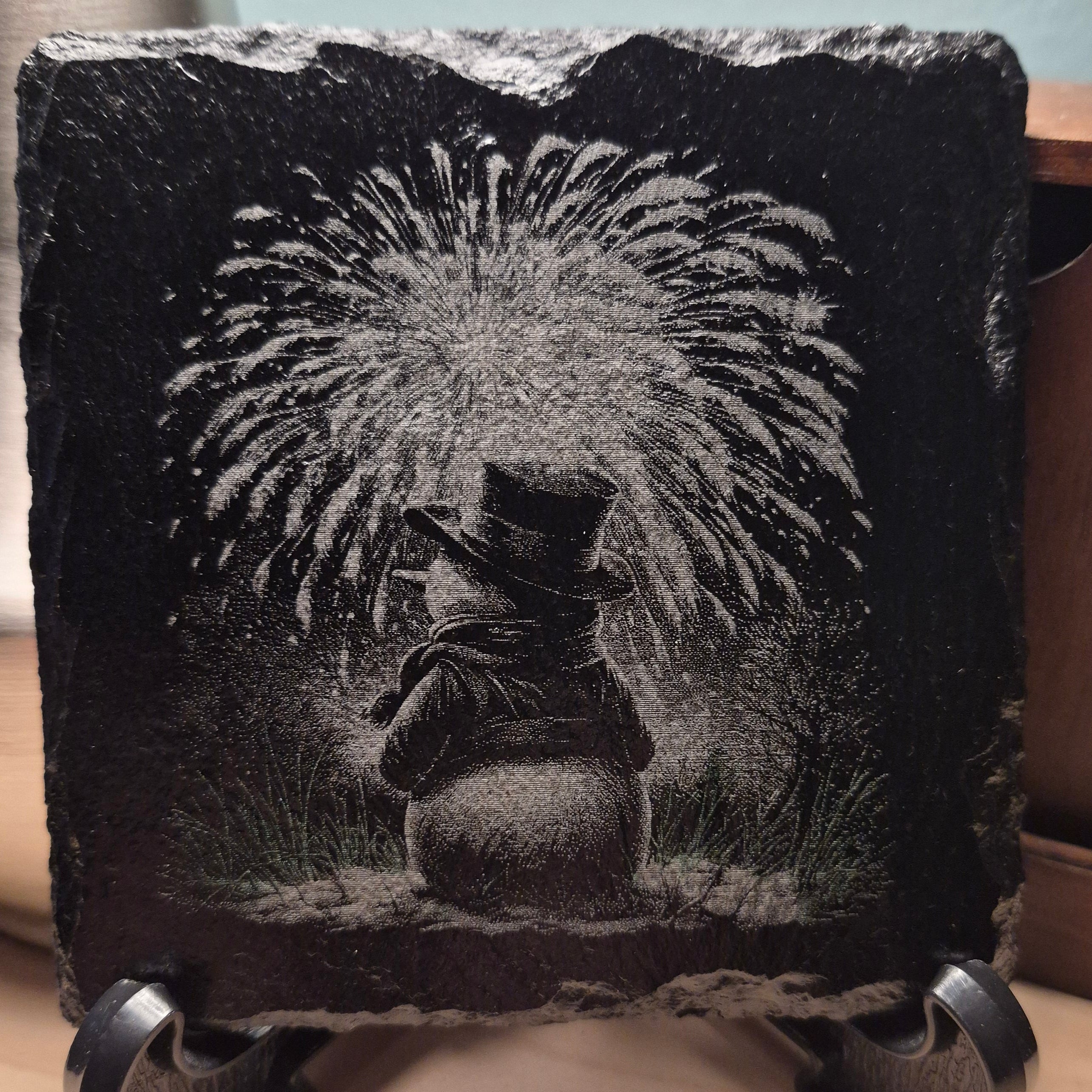 Laser Engraved Slate Coaster - Snowman & Fireworks * - Christmas Decor - Home Decor