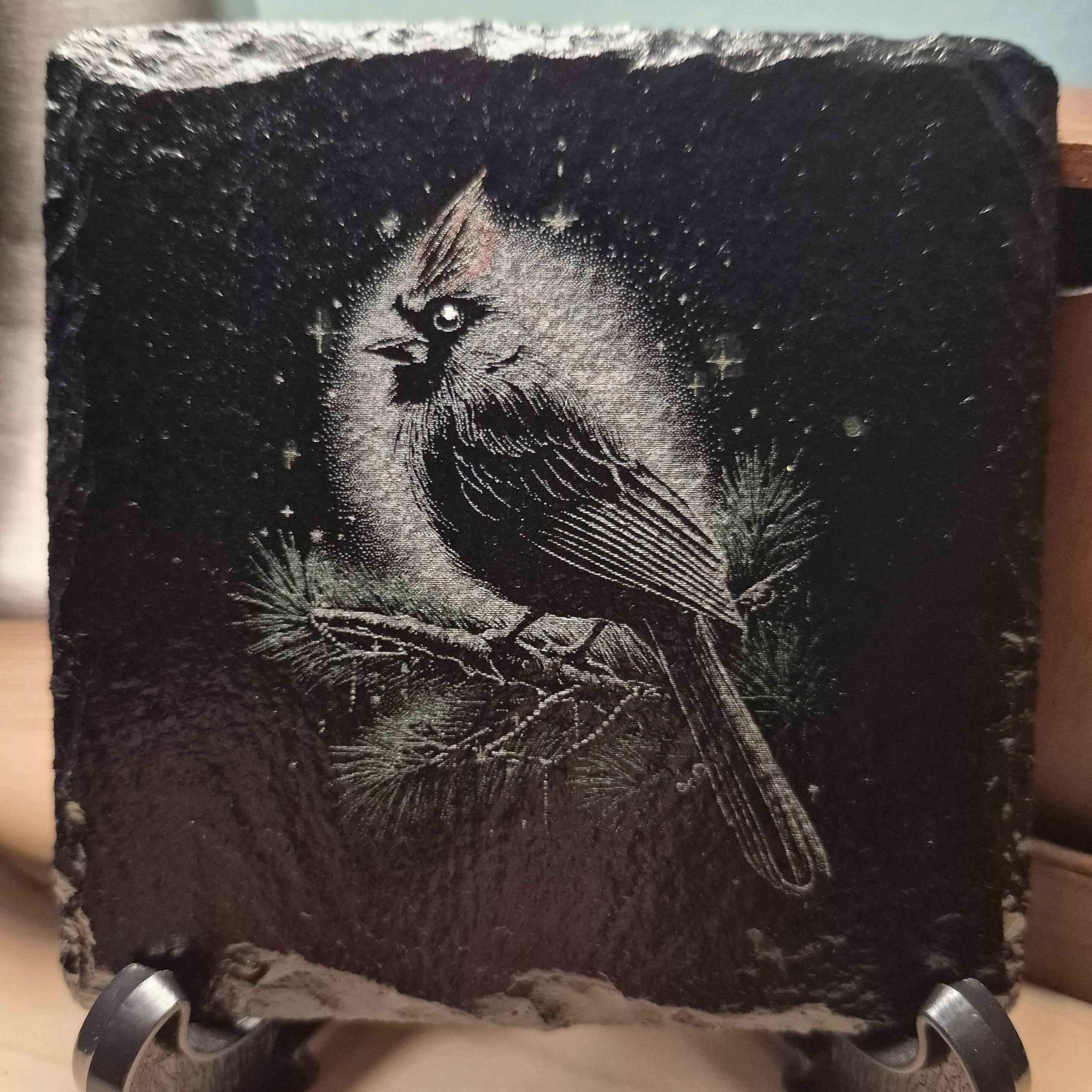 Laser Engraved & Colored Slate Coaster - Cardinal * - Christmas Decor - Home Decor