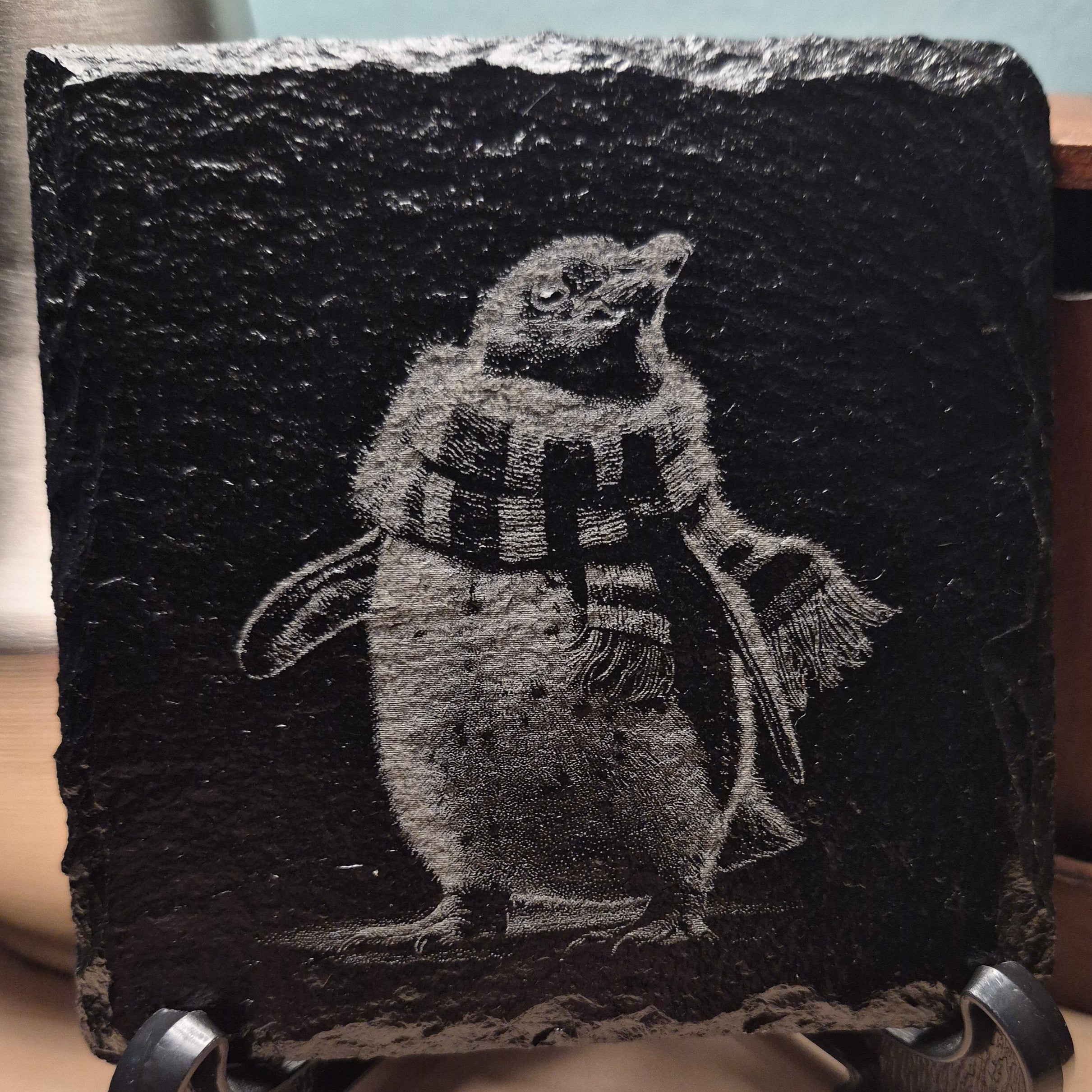 Laser Engraved Slate Coaster - Penguin Wearing A Scarf * - Christmas Decor - Home Decor