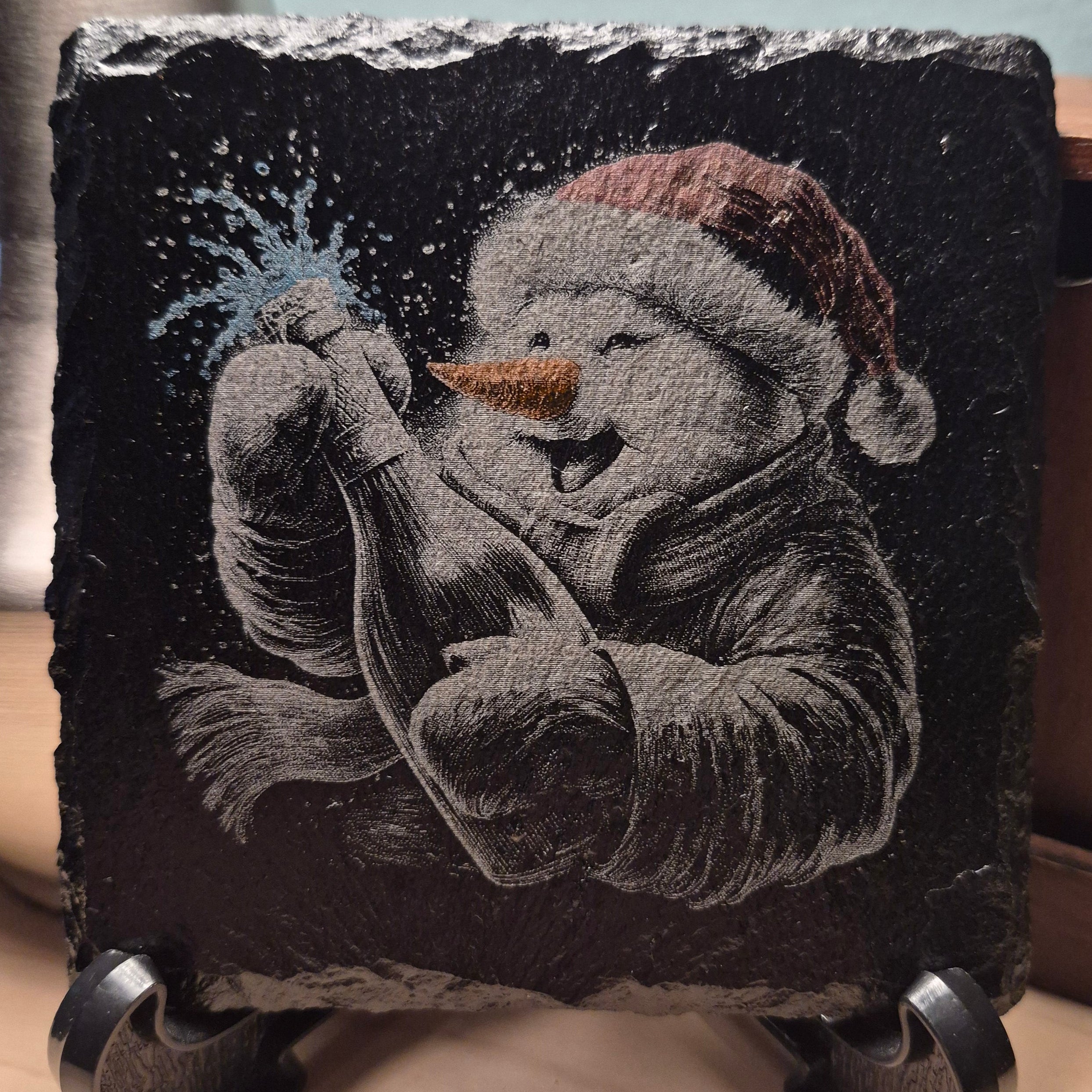 Laser Engraved & Colored Slate Coaster - Snowman Pops Bottle * - Christmas Decor - Home Decor