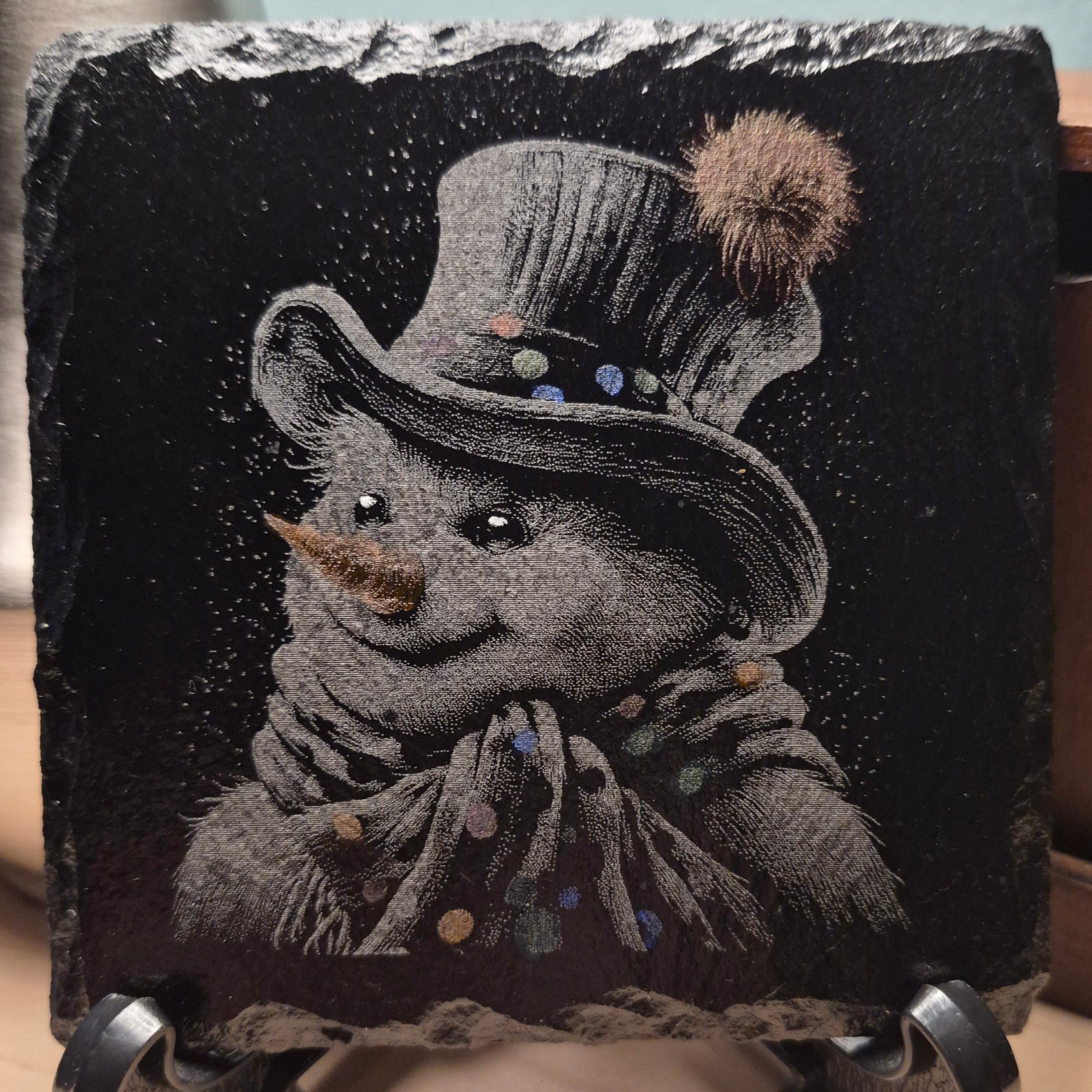 Laser Engraved & Colored Slate Coaster - Snowman * - Christmas Decor - Home Decor