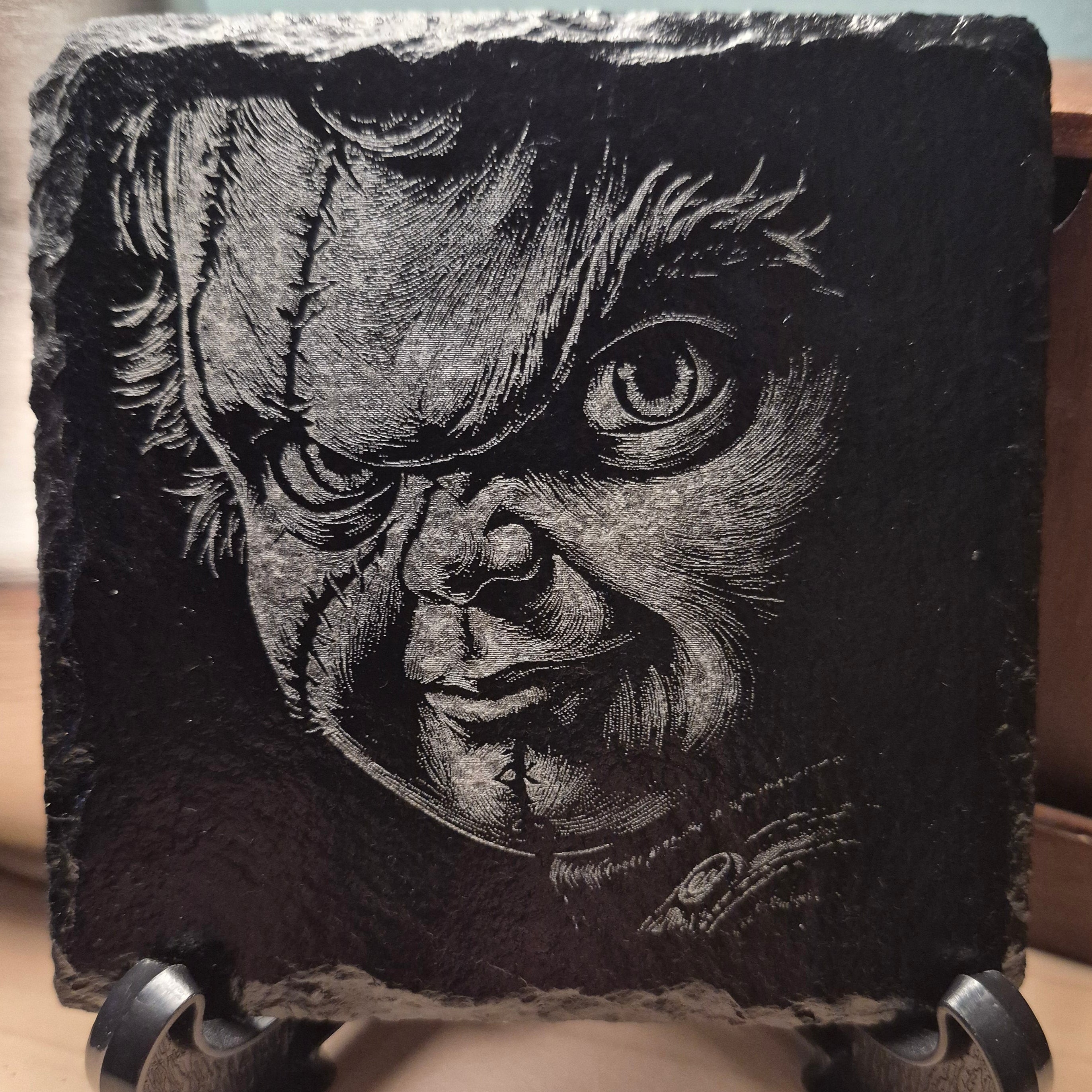 Laser Engraved Slate Coaster - Portrait Of Chucky * - Halloween - Home Decor
