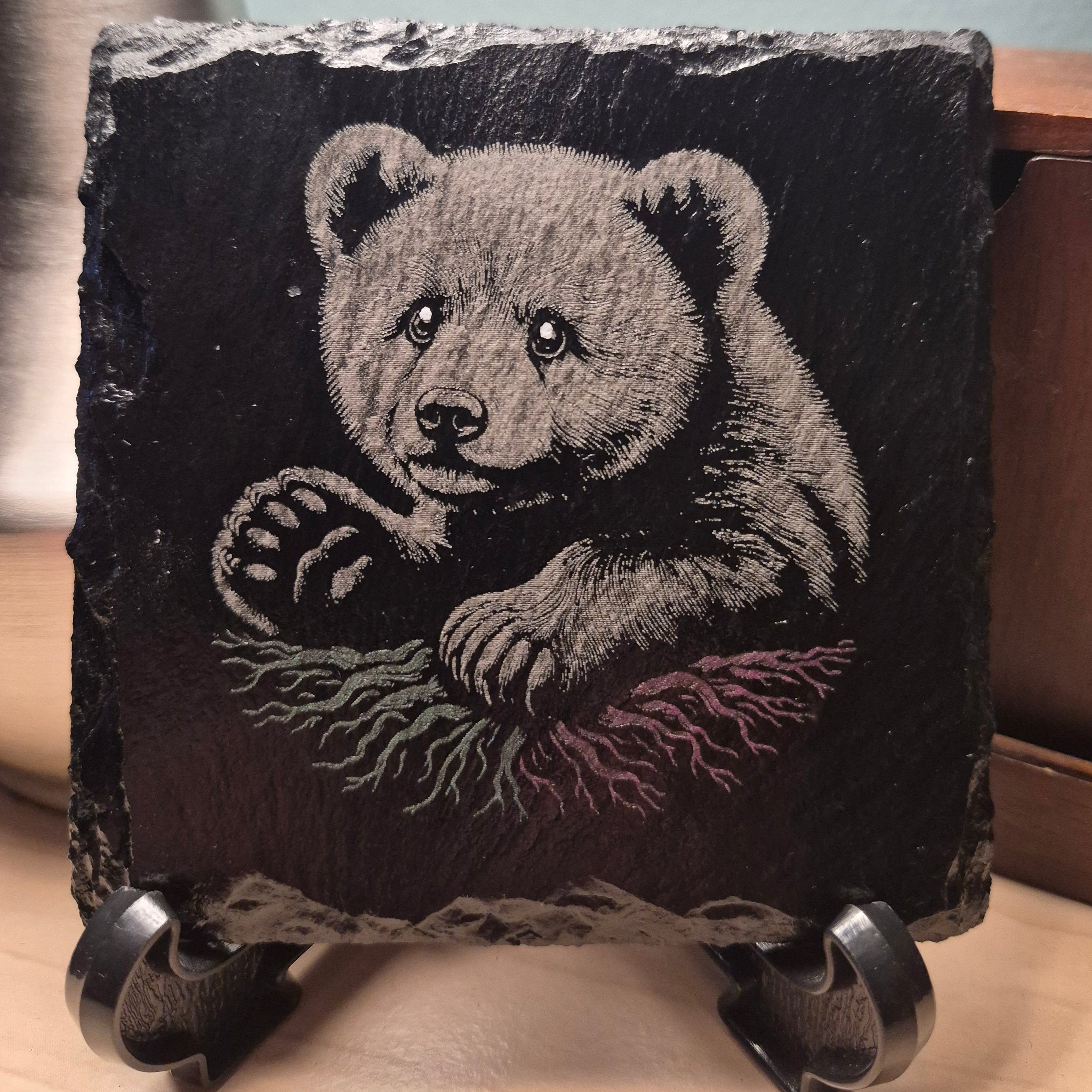 Laser Engraved & Colored Slate Coaster - The Young Cub * - Home Decor