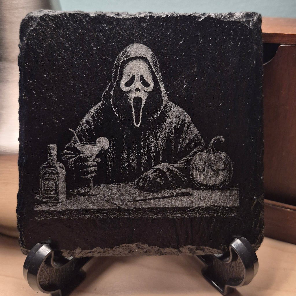 Laser Engraved Slate Coaster - SCREAM - GHOSTFACE * - Halloween Decor