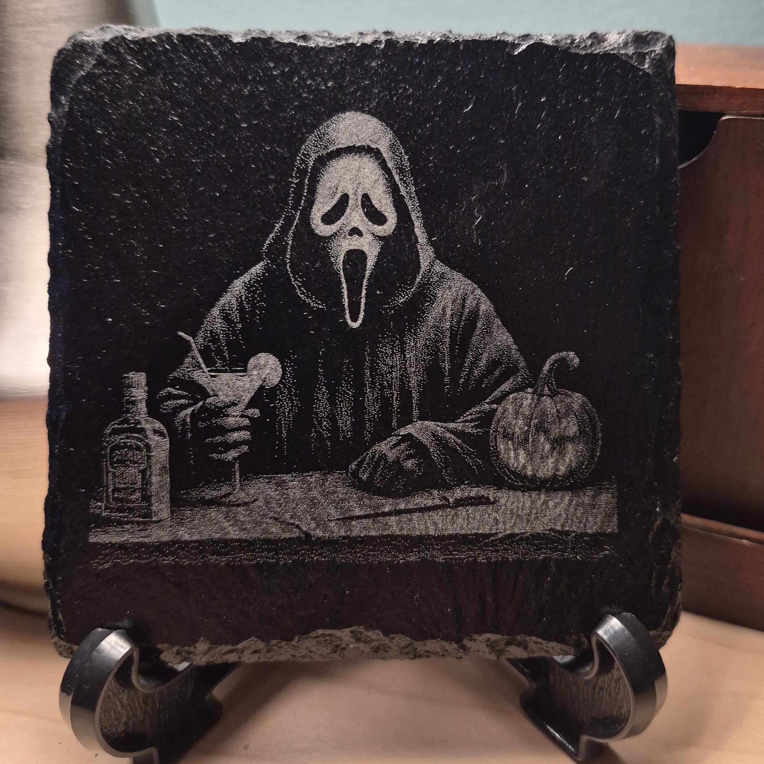 Laser Engraved Slate Coaster - SCREAM - GHOSTFACE * - Halloween Decor