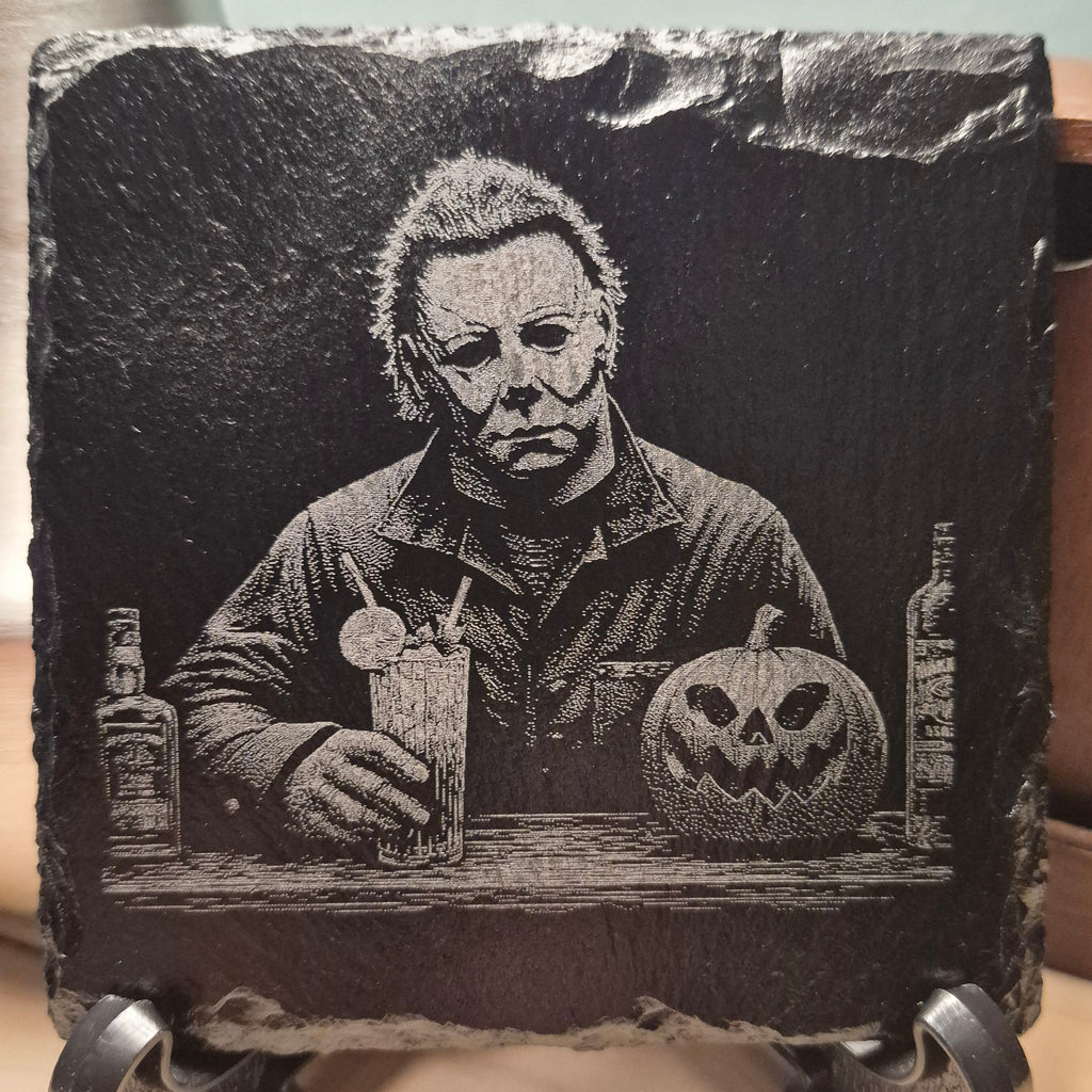 Laser Engraved Slate Coaster - Michael Myers Bar Scene * - Halloween Decor