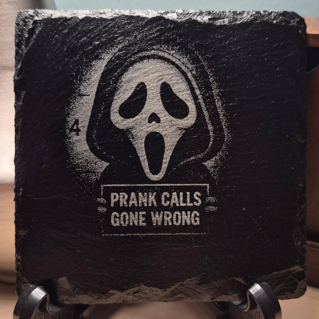 Laser Engraved Slate Coaster - Ghostface - Prank Calls Gone Wrong * - Halloween Decor