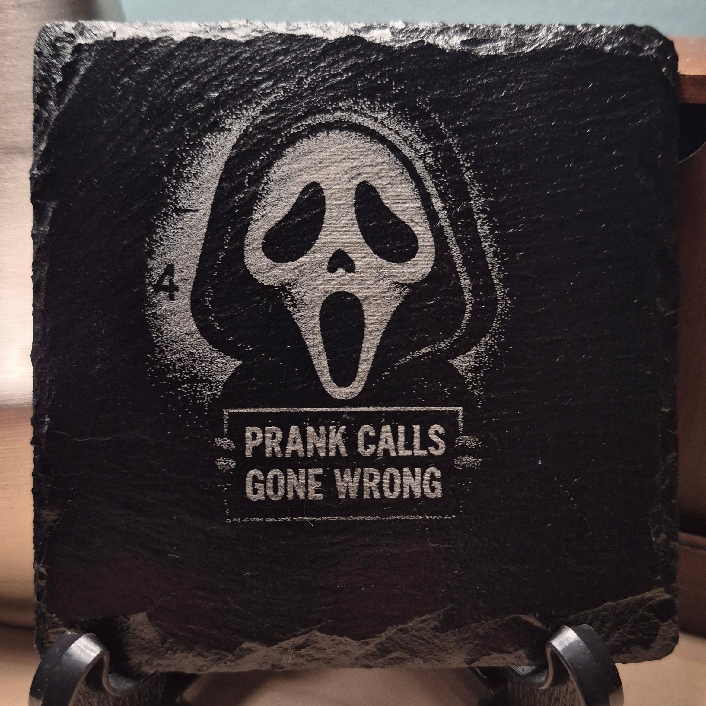 Laser Engraved Slate Coaster - Ghostface - Prank Calls Gone Wrong * - Halloween Decor