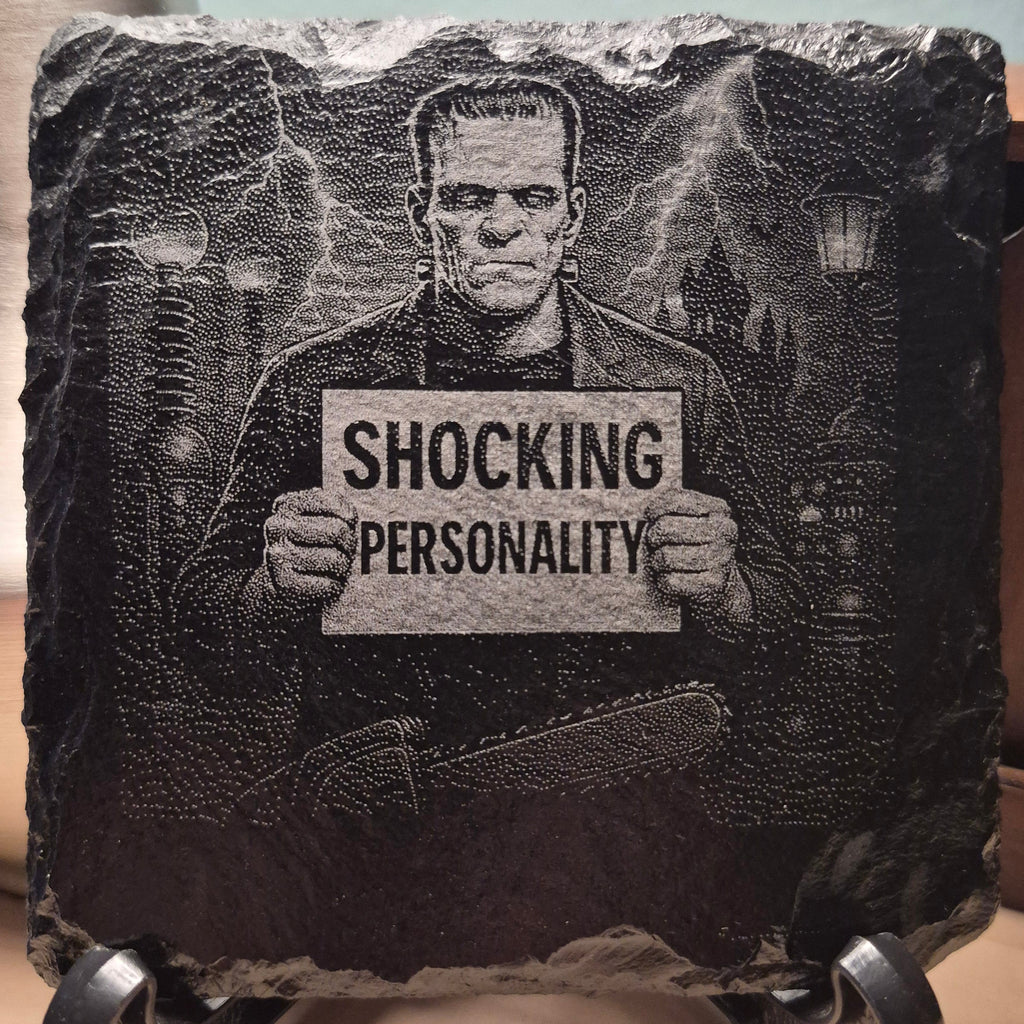 Laser Engraved Slate Coaster - Frankenstein - Shocking Personality * - Halloween Decor