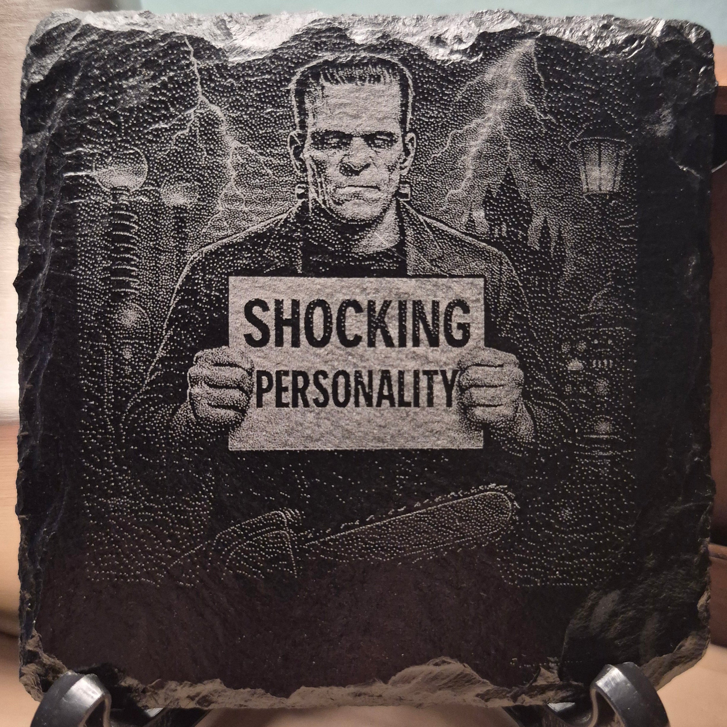Laser Engraved Slate Coaster - Frankenstein - Shocking Personality * - Halloween Decor