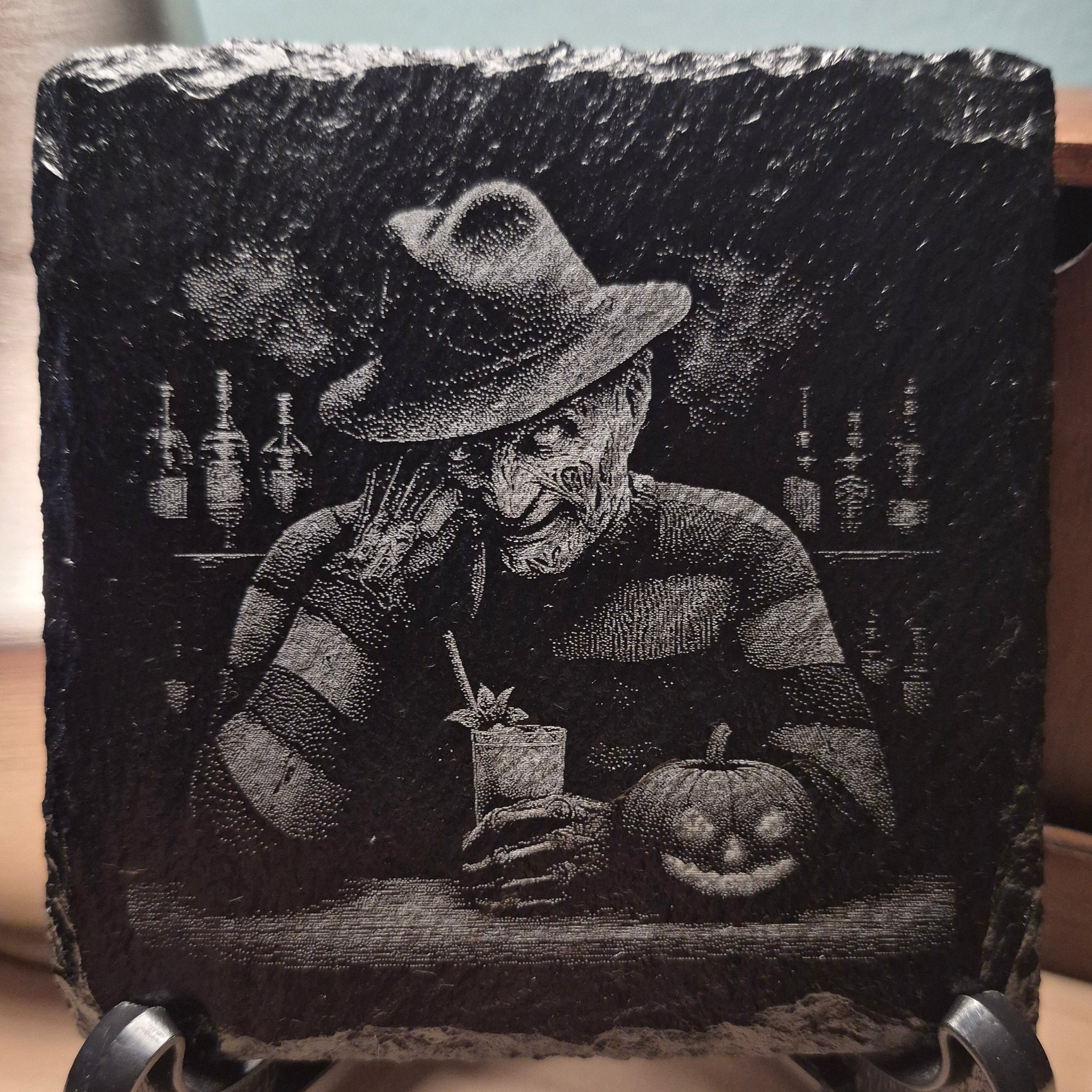Laser Engraved Slate Coaster - Freddy Bar Scene * - Halloween Decor