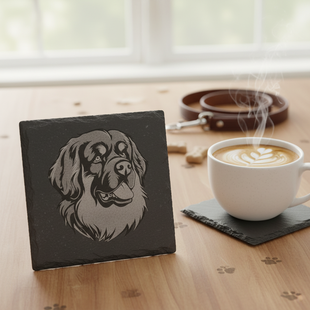 Laser Engraved Dog Portrait Slate Coaster