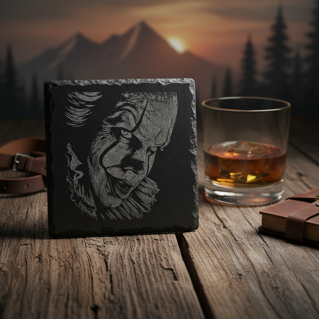 Laser Engraved Dramatic Eagle Portrait Slate Coaster
