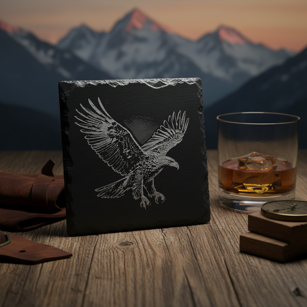 Laser Engraved Eagle in Flight Slate Coaster