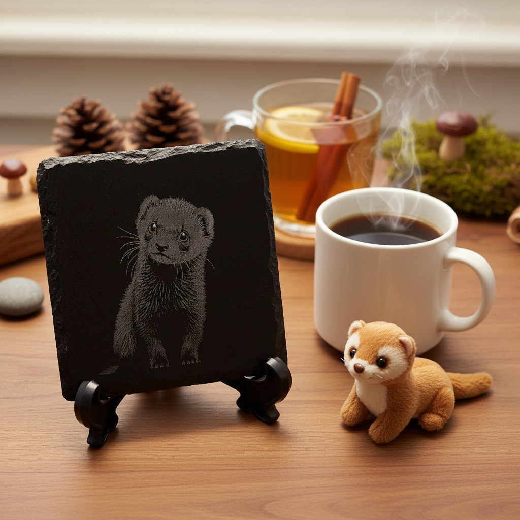 Laser Engraved Ferret Slate Coaster