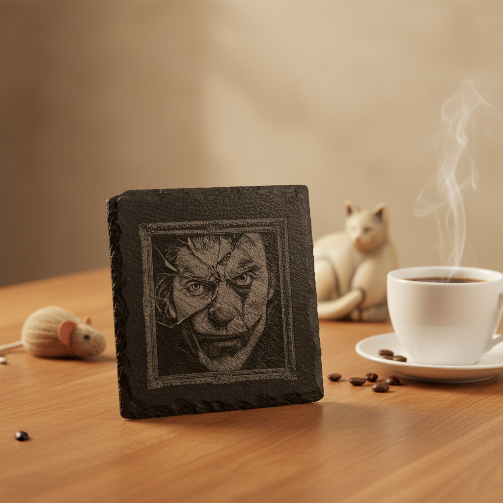 Laser Engraved Framed Cat Portrait Slate Coaster