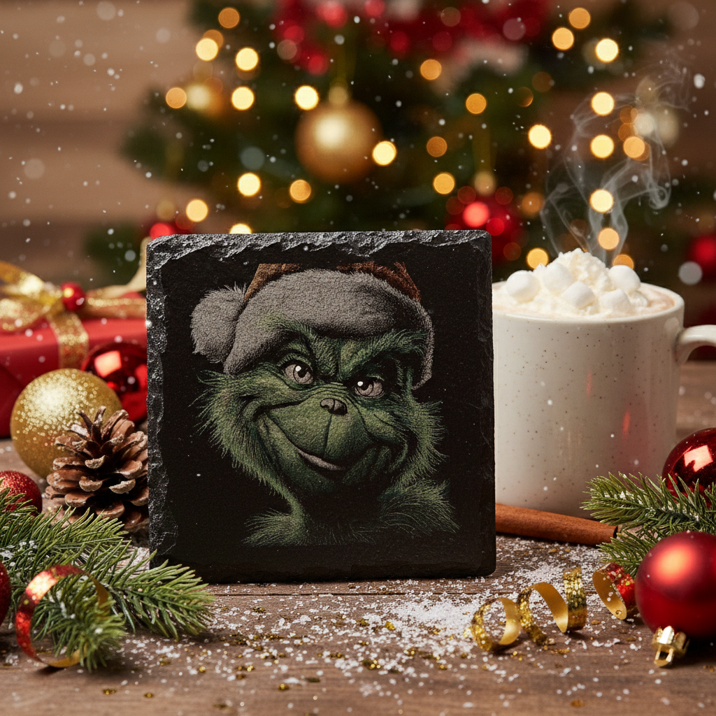 Laser Engraved Grinch Slate Coaster