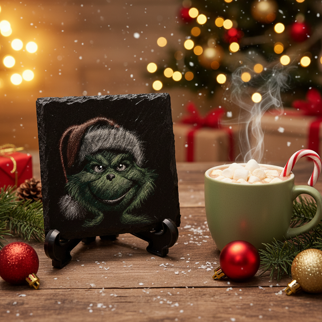 Laser Engraved Grinch Slate Coaster