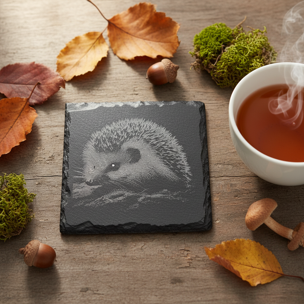 Laser Engraved Hedgehog Slate Coaster