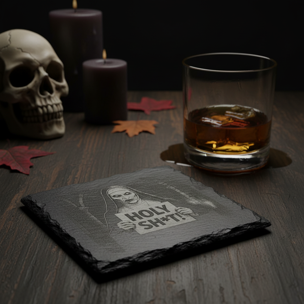 Laser Engraved Horror Comedy Slate Coaster